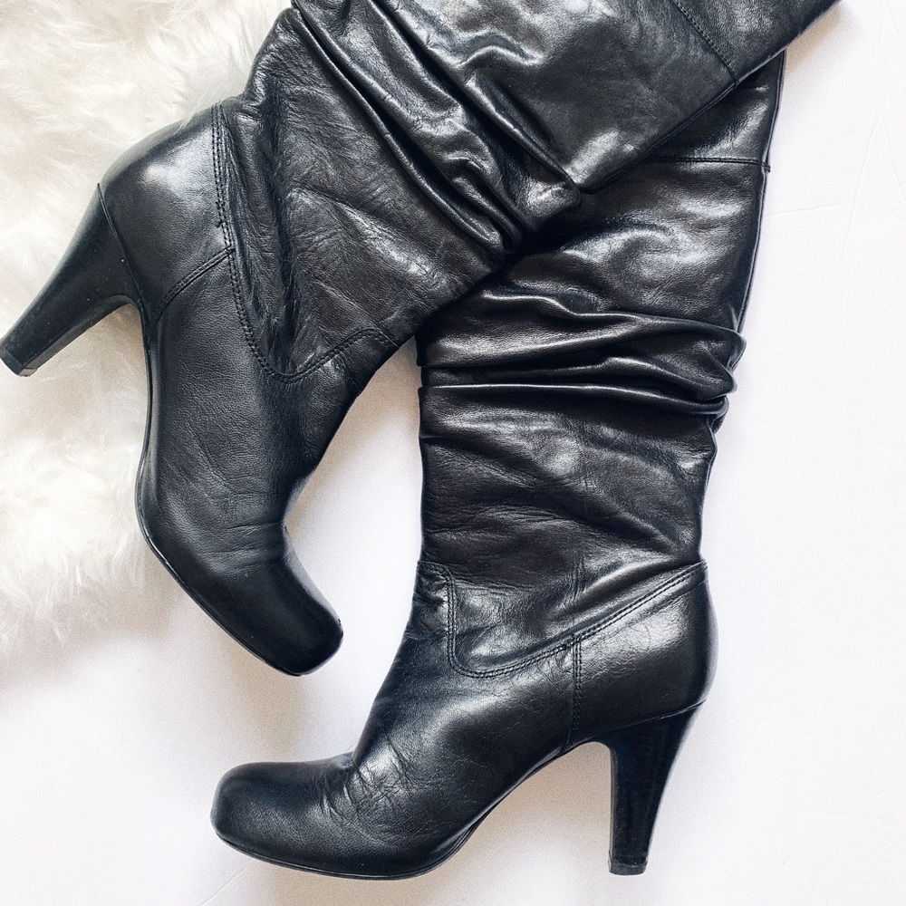 BP WOMENS Black Leather Boots Round Toe Size 8